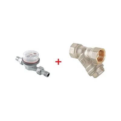 Комплект Valtec _1 VI7 Водосчетчик унив., квартирный, до +90 С, 1,5м3, 1/2", 110 мм VLF-15U + Фильтр косой 1/2 VT.192.N.04 VT.VI7.K1.VLF.192