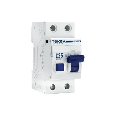 Выключатель автоматический дифференциального тока TOKOV ELECTRIC 2П, 1P+N, 25А, 100мА, тип AC, 6кА, характеристика C TKE-PZ60-RCBO-2-25-100-AC