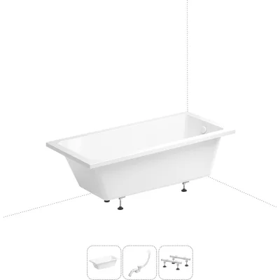 Акриловая ванна Wellsee FreeDom 180x85 см в наборе 3 в 1 231103006