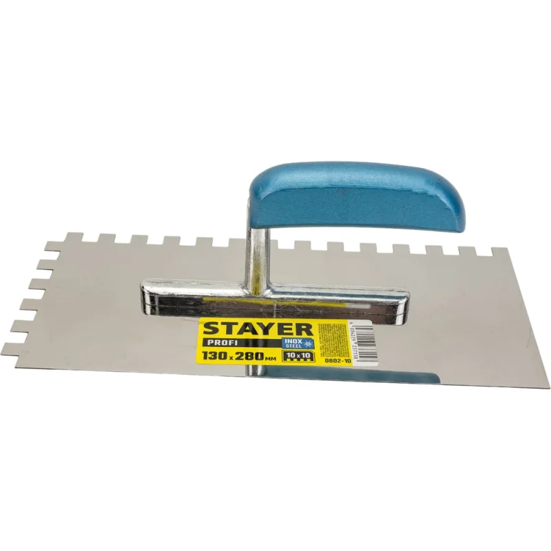 Гладилка Stayer Profi штукатурная, 130x280 мм, 10x10 мм, зубчатая, нержавеющая сталь 0802-10