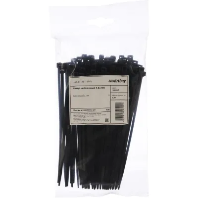 Нейлоновый хомут Smartbuy 3,6х150, черный 100 шт. SBE-CT-36-150-b