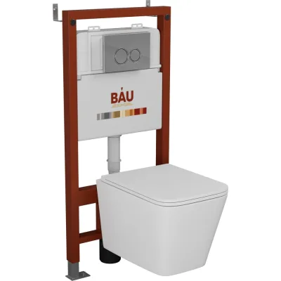 Комплект BAU 6 в 1 Bauedge: инсталляция BAU PRO, унитаз подвесной безободковый торнадо обратного потока Bau Stil Hurricane-2, сиденье дюропласт микролифт, клавиша BASIC хром Q111300-BS0001-HQ2-01.02.19