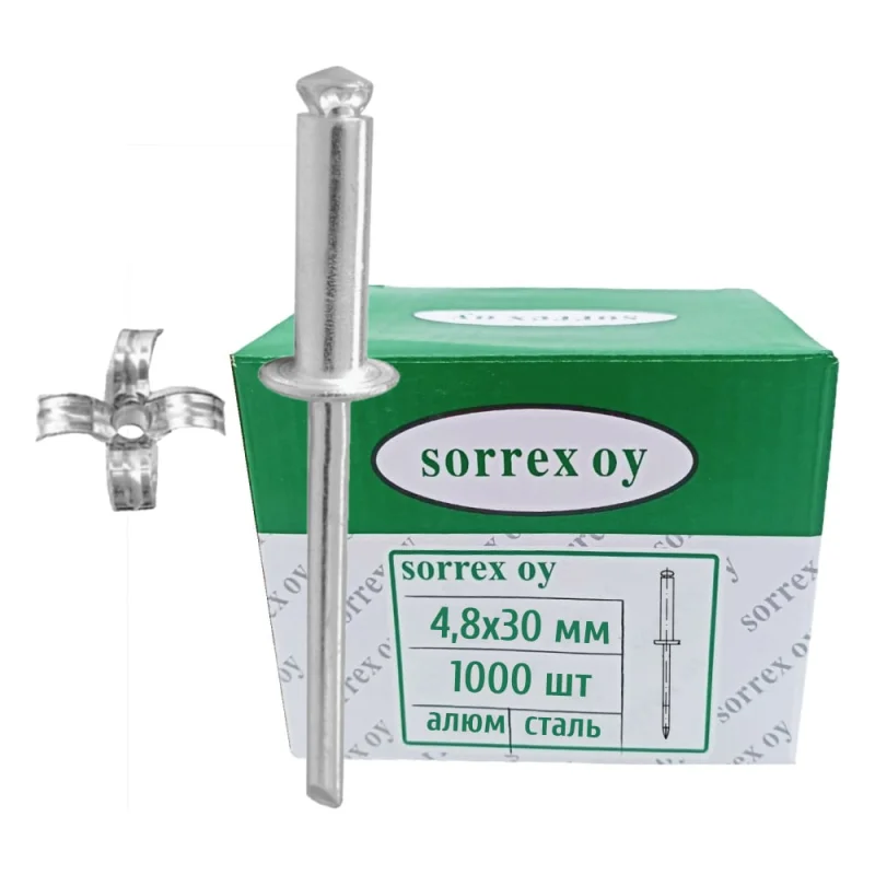Заклепка вытяжная лепестковая SORREX распорная металл алюминий/сталь 4,8x30 OY (1000штук) ASD 83000 PE 1000