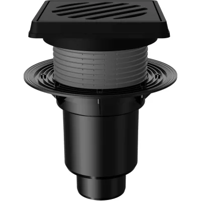Регулируемый трап Fachmann T 616.0 pnsg 260x260 мм, вертикальный выпуск, dn 110/160, с корзинкой и незамерзающим сифоном, без прижимного фланца, решетка чугунная, чугунный подрамник 04.095