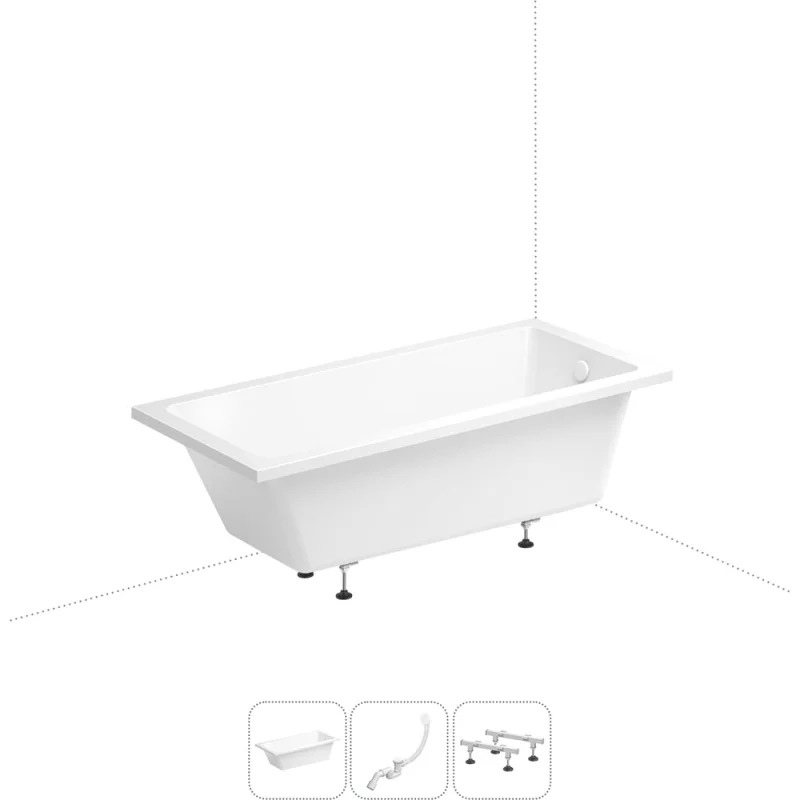 Акриловая ванна Wellsee FreeDom 165x80 см в наборе 3 в 1 231102006