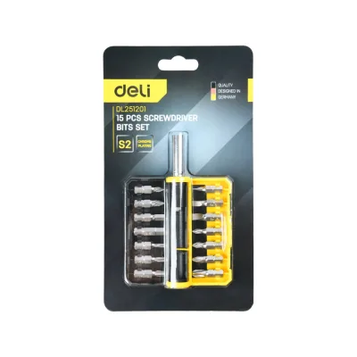 Набор бит DELI 14шт (SL4,SL5,SL6,PH0,PH1,PH2,PH3,T15,T20,T25,H5,H6,PZ1,PZ2), c держателем, сталь S2, пластиковый держатель 167609