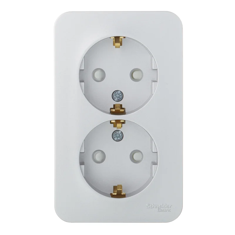 Розетка двойная Systeme Electric Blanca накладная алюминий с заземлением со шторками (BLNRA011213)