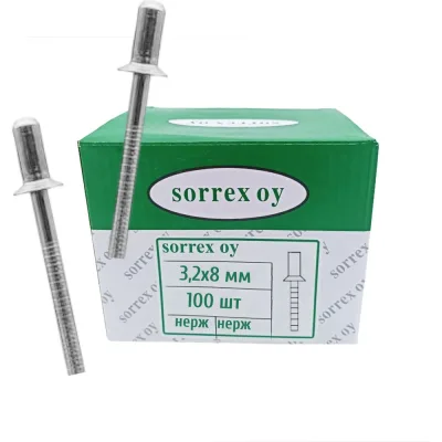 Заклепка вытяжная потайная SORREX глухая (закрытая) нерж/нерж 3.2x8 (100штук) А2 32008 100