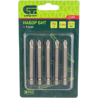 Набор бит (5 шт; PH2x70 мм; CrMo) СИБРТЕХ 11259