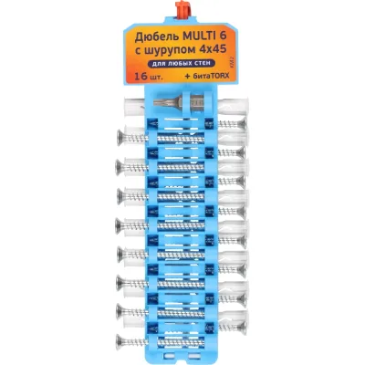 Набор дюбель ЕВРОПАРТНЕР Multi 6 шуруп 4х45 16 шт. KM2 0188
