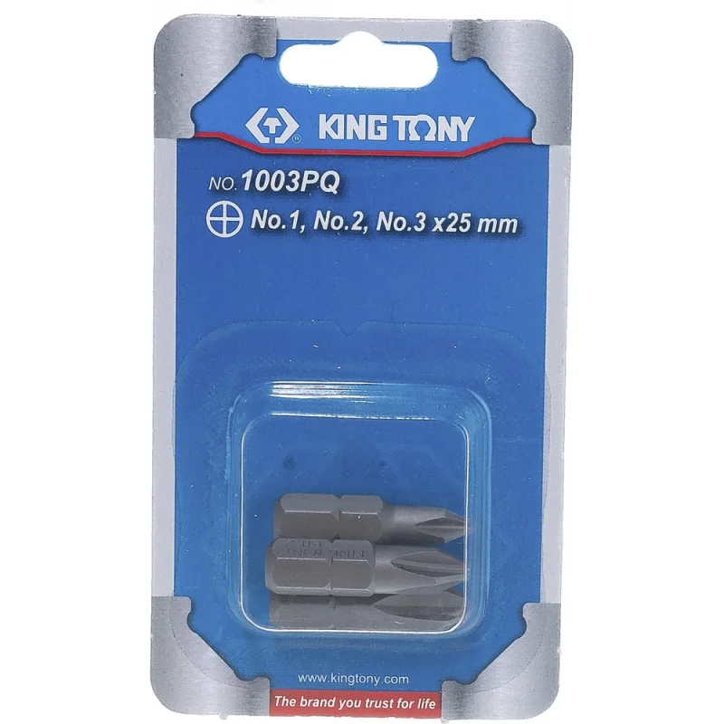 Набор вставок (бит) 1/4", крестовые, №1, №2, №3, 3шт KING TONY 1003PQ