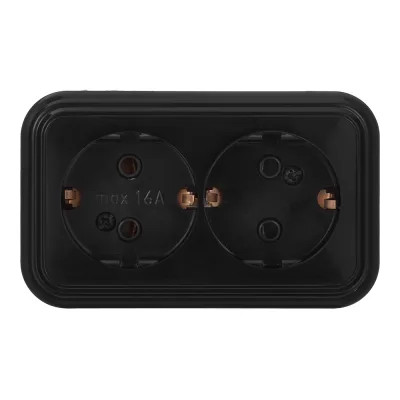 Розетка двойная Svet накладная черная с заземлением (0215-00511/1716/1715)