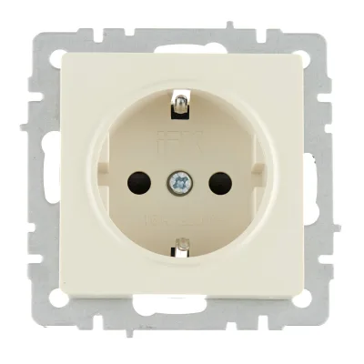 Розетка IEK Brite встраиваемая бежевая с заземлением со шторками (BR-R14-16-K10)