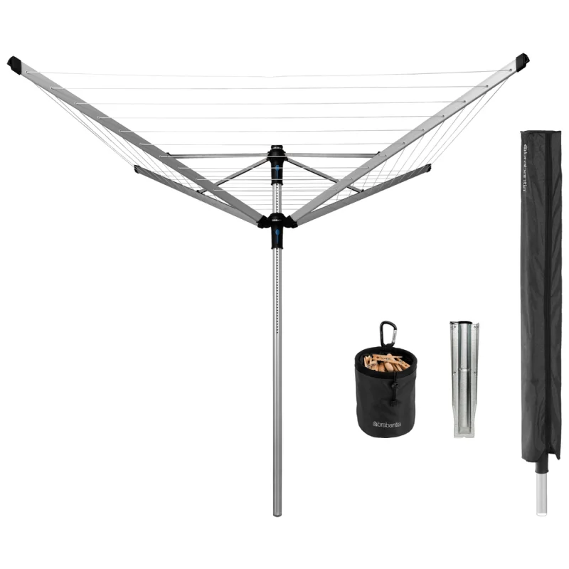 Сушилка для белья напольная Brabantia Lift-O-Matic Advance 60 м 1970х3120х3120 мм с чехлом мешком прищепками серая металлик