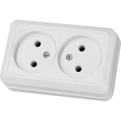 Розетка TDM ELECTRIC двойная 2П открытой установки IP20 10А 250В керамика белая "Ладога" SQ1801-0112