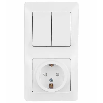 Блок выключатель и розетка Systeme Electric Glossa двухклавишный встраиваемый белый со шторками (GSL000174)