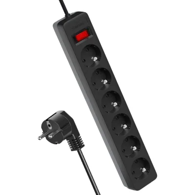 Сетевой фильтр КОСМОС 1,8м 6 гнезд, пвс 3x1мм2, черный FKsm1.8m-6g(B)16A