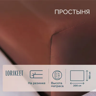 Простыня на резинке 180х200х30 см сатин шоколад Lorikeet Solo