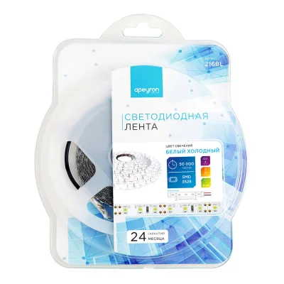 Лента светодиодная Apeyron 6500К 9,6 Вт/м 12 В IP20 SMD 3528 2 м (216BL)