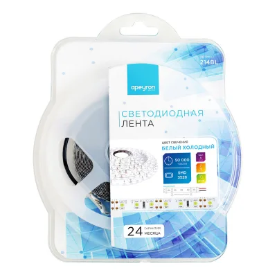 Лента светодиодная Apeyron 6500К 9,6 Вт/м 12 В IP20 SMD 3528 3 м (214BL)