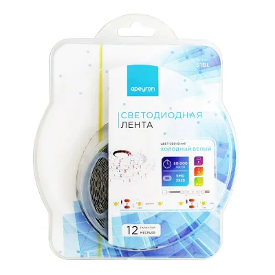 Лента светодиодная Apeyron 6500К 9,6 Вт/м 12 В IP20 SMD 3528 5 м (31BL)