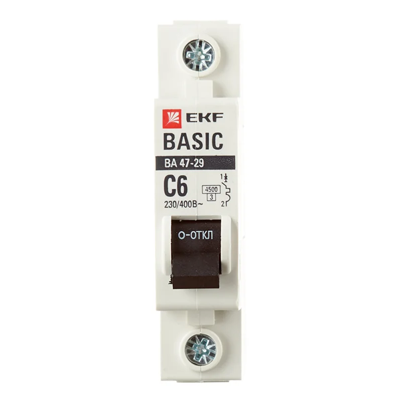 Автоматический выключатель модульный EKF Basic ВА 47-29 1P 6А тип C 4,5 кА 230 В (mcb4729-1-06C)
