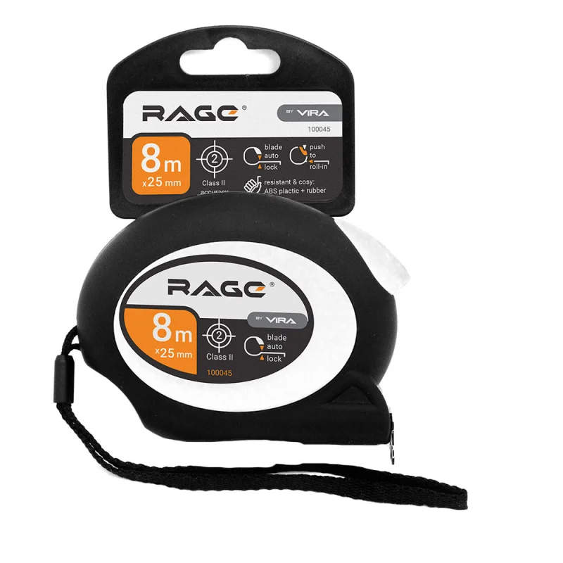 Рулетка Rage by Vira с покрытием soft-touch с автостопом 8 м x 25 мм