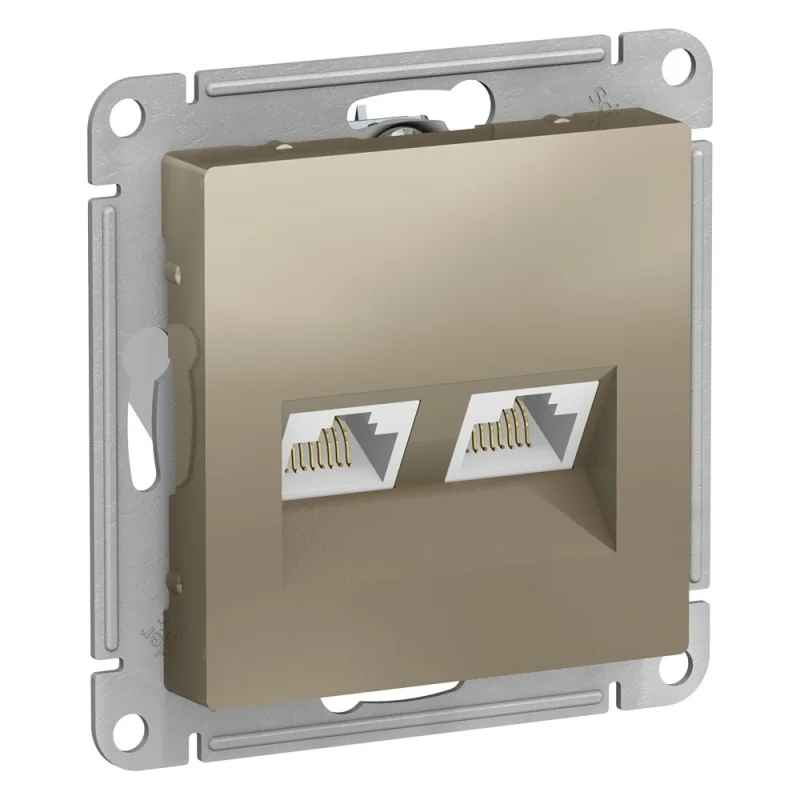Розетка компьютерная Systeme Electric AtlasDesign встраиваемая шампань 2хRJ45 (ATN000585)