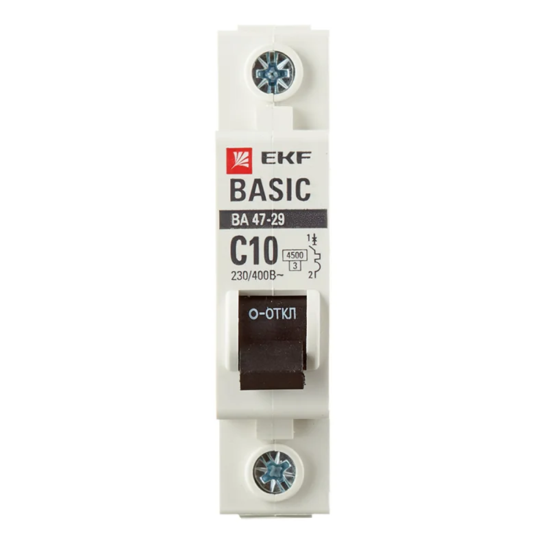 Автоматический выключатель модульный EKF Basic ВА 47-29 1P 10А тип C 4,5 кА 230 В (mcb4729-1-10C)