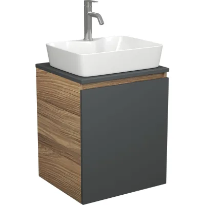 Тумба Bauedge Bau Dream Blackwood 50 графит, раковина BAU Cerama 48х37 белая, смеситель Hotel Dream, нерж. сталь SD4168