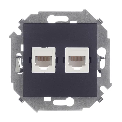 Розетка компьютерная Simon 15 встраиваемая графит 2хRJ45 (1591593-038)