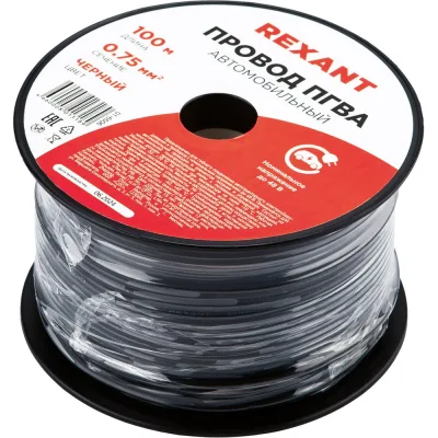 Провод ПГВА 1х0.75 кв.мм, 100м, черный REXANT 01-6506