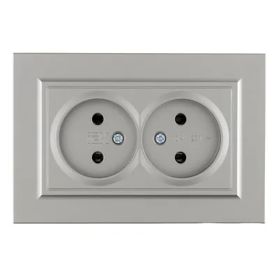 Розетка двойная IEK Brite встраиваемая сталь без заземления (BR-R20-10-K46-F)