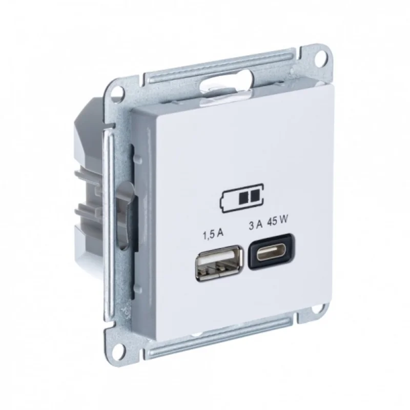 Π ΠΎΠ·Π΅ΡΠΊΠ° USB Systeme Electric AtlasDesign Π²ΡΡΡΠ°ΠΈΠ²Π°Π΅ΠΌΠ°Ρ Π±Π΅Π»Π°Ρ USB-A/ Type-C (ATN000129)