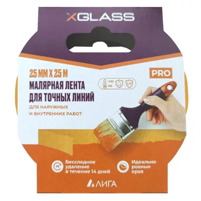 Лента малярная XGlass для четкого края желтая 25 мм 25 м (160473)