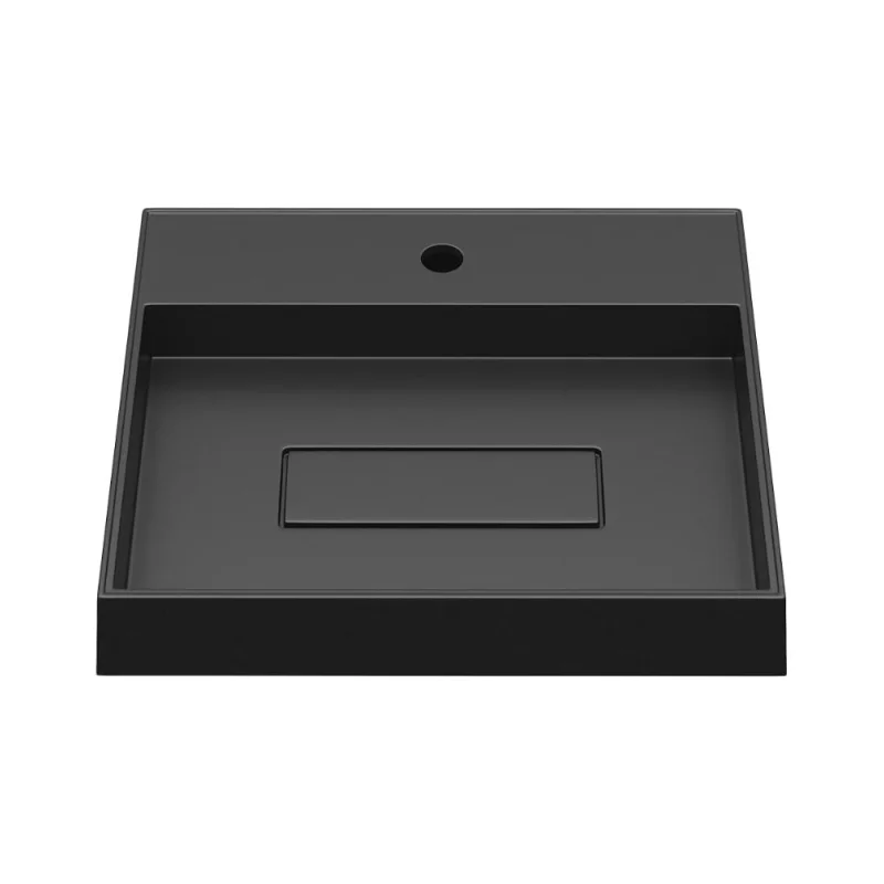 Накладная раковина для ванной Uperwood Tanos Quartz_50 см, кварцевая, прямоугольная, с декоративной накладкой, уголь 2911030051