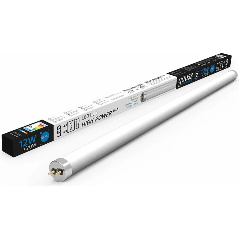 Лампа Gauss Elementary T8 12W 1000lm 6500K G13 600mm стекло LED 93032
