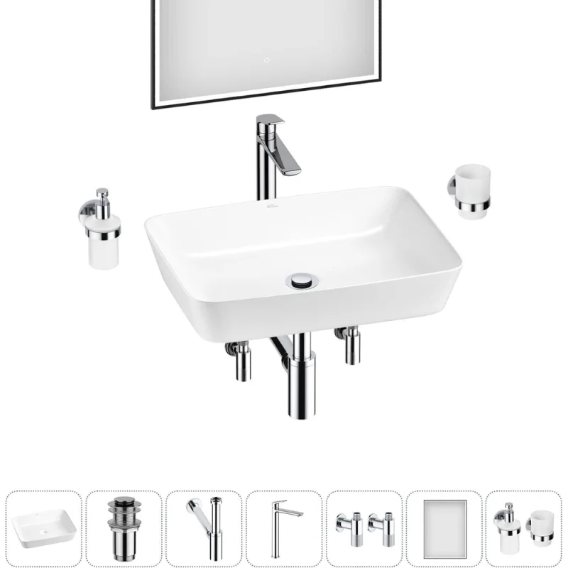 Набор Wellsee 7 в 1 Cromulent накладная раковина 56x40 см 20218999R