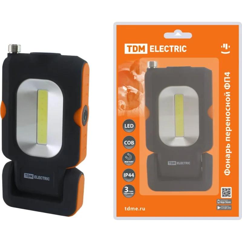 Фонарь переносной светодиодный TDM ELECTRIC ФП4, 1 Вт LED+3 Вт COB, 110 лм, 3хААА, SQ0350-0098