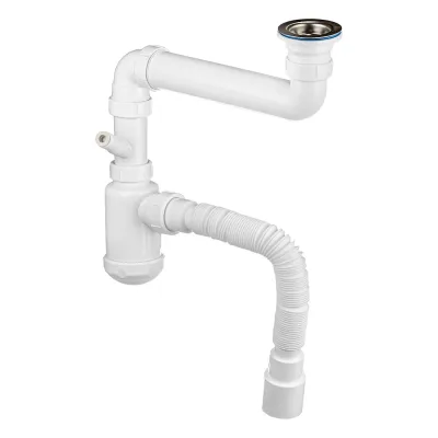 Сифон для кухонной мойки MasterProf 2 в 1, 1.1/2"х40,с и без отвода для стиральной машины с гибким соединением 40х40/50 ИС.110635