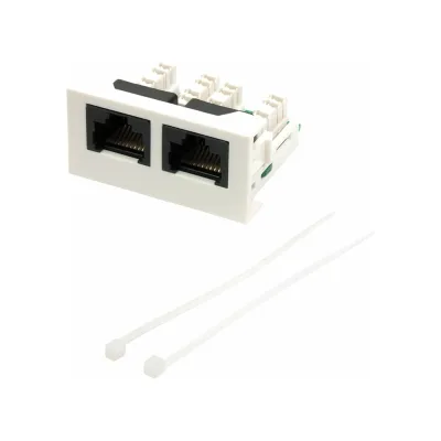 Вставка LANMASTER Mosaic 22.5x45 2xRJ45 Cat.5e, белая LAN-WA-LP-2x45/5E-WH