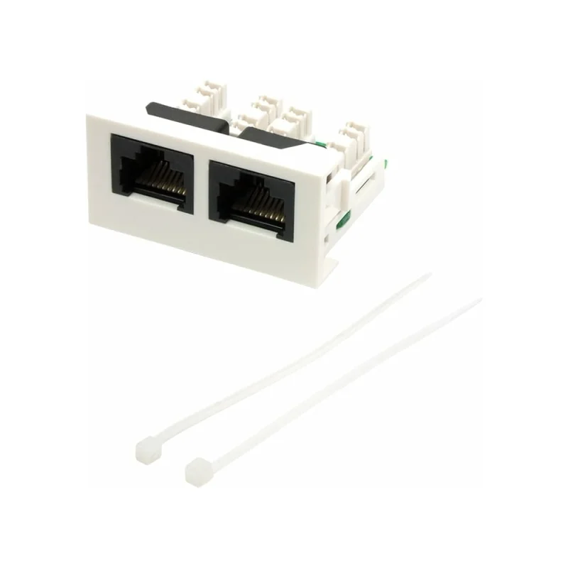Вставка LANMASTER Mosaic 22.5x45 2xRJ45 Cat.5e, белая LAN-WA-LP-2x45/5E-WH