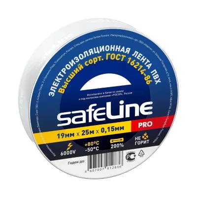 Изолента Safeline ПВХ 19мм х 25м белая 9373