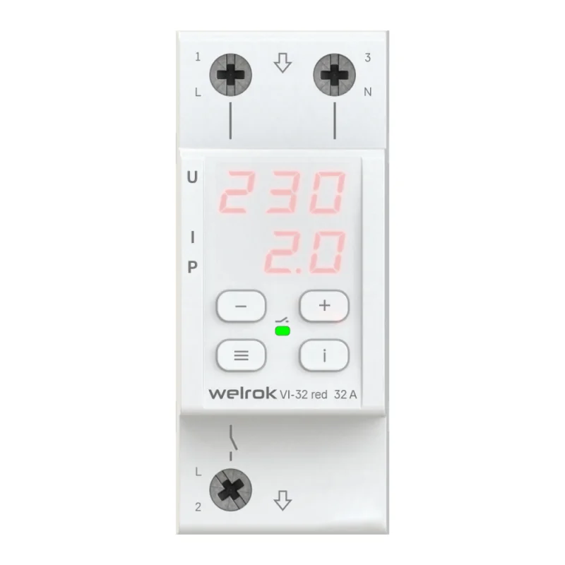 Реле напряжения и тока модульное Welrok VI-32 red 220 В 32 А тип AC цифровое