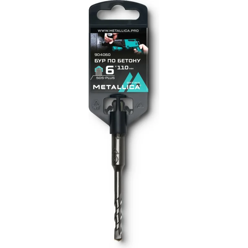 Бур по бетону SDS-plus, 6x110х50 мм, напайка с центром, 2 спирали METALLICA Optima 904060