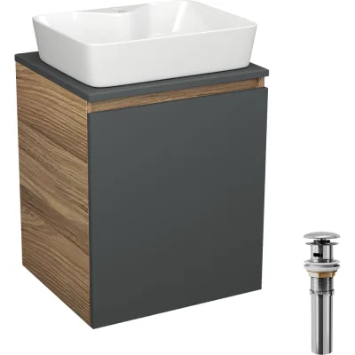 Тумба Bauedge Bau Dream Blackwood 50 графит, раковина BAU Cerama 48х37 белая, выпуск клик-клак хром SD4170
