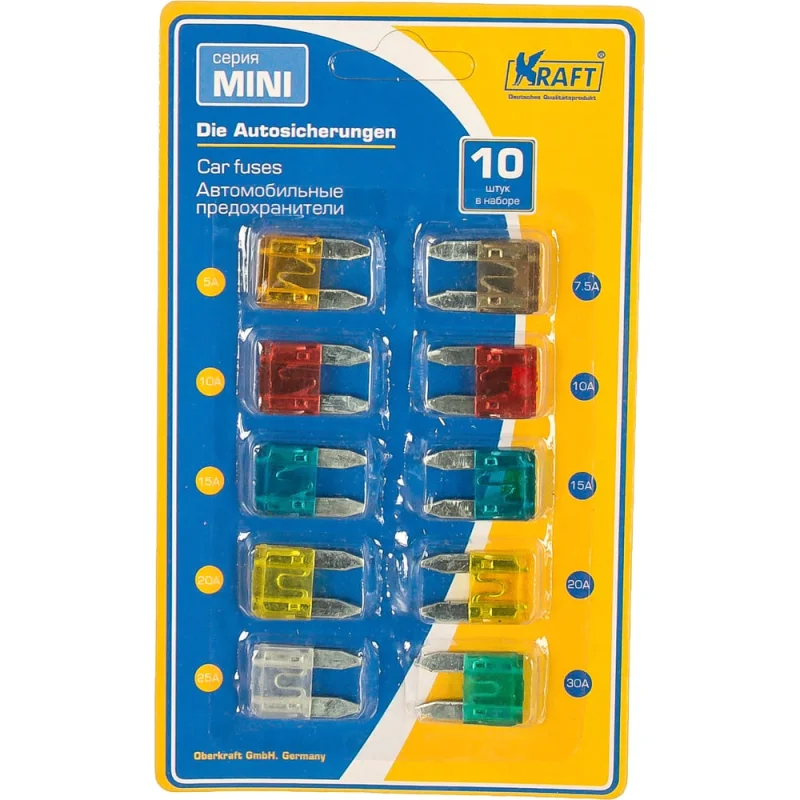 Набор предохранителей KRAFT МИНИ, 10 шт, Без пинцета KT 870022