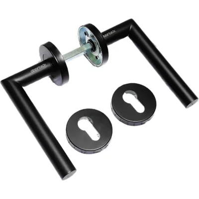 Гарнитур Doorlock v 040/f/8/c/ss bl черный, l-form, под цилиндр, шпиндель 8 мм 79152