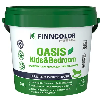 Краска моющаяся Finncolor Oasis Kids&Bedroom глубокоматовая база A белая 0,9л