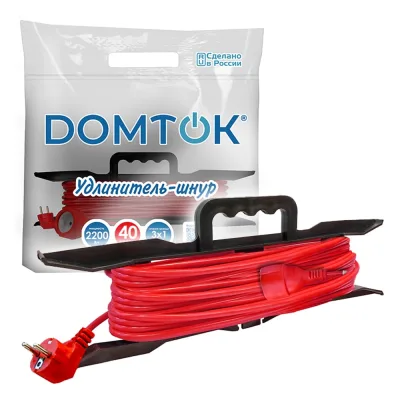 Удлинитель-шнур на рамке DOMTOK ПВС 3*1, 2,2кВт, заземляющий контакт, 40м 2481